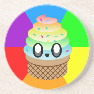 Kawaii Happy Ice Cream Cone Rainbow Sandstone Coaster