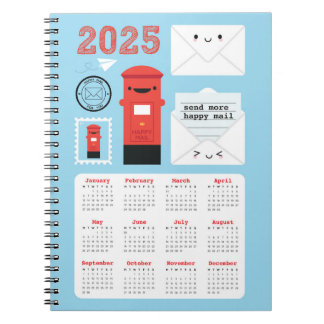 Kawaii Happy Mail 2025 Calendar Notebook