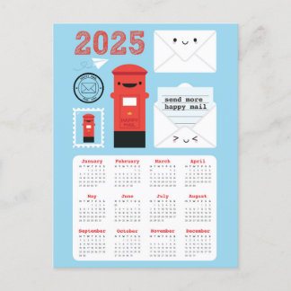Kawaii Happy Mail 2025 Calendar Postcard