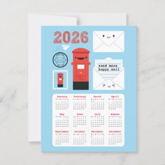 Kawaii Happy Mail 2026 Calendar Postcard