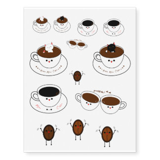 Kawaii Happy Meow Coffee Temporary Tattoos