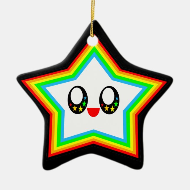 Kawaii Happy Rainbow Star Face Ornament (Front)