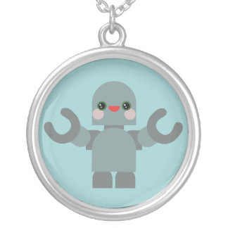 Kawaii Happy Robot Sterling Silver Necklace