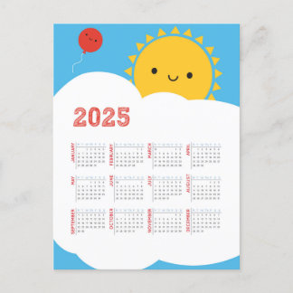 Kawaii Happy Sun 2025 Calendar Postcard