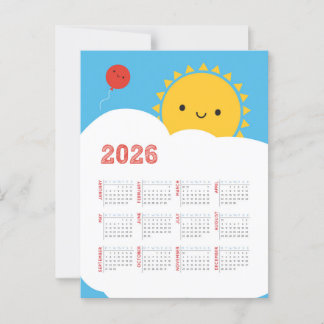 Kawaii Happy Sun 2026 Calendar Postcard