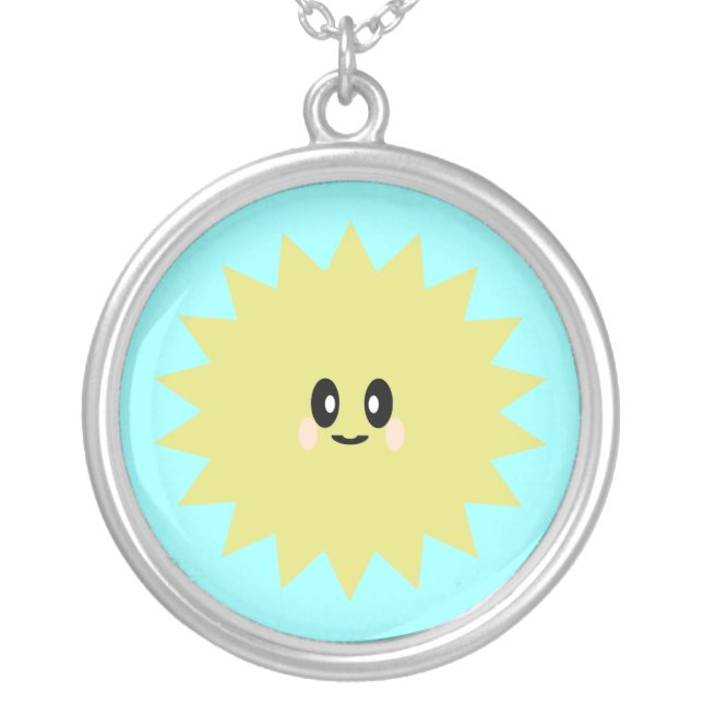 Kawaii Happy Sun Sterling Silver Necklace (Front)
