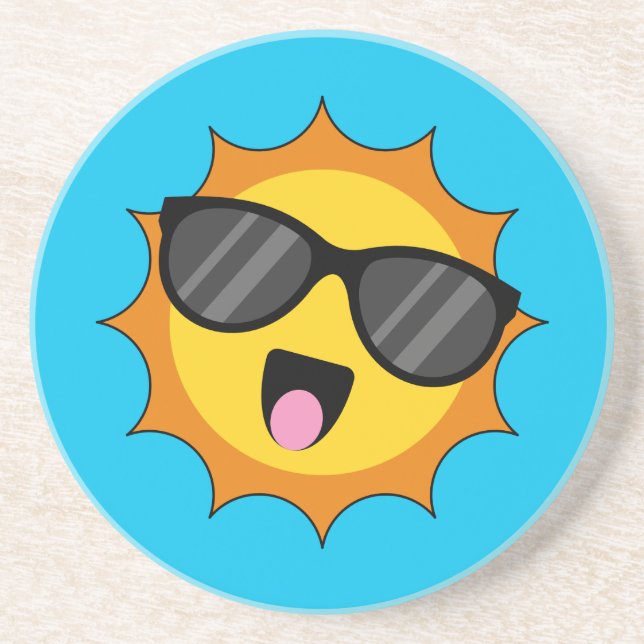 Kawaii Happy Sun with Sunglasses Coaster (Front)