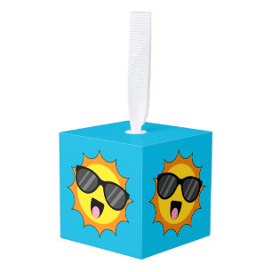 Kawaii Happy Sun with Sunglasses Cube Ornament