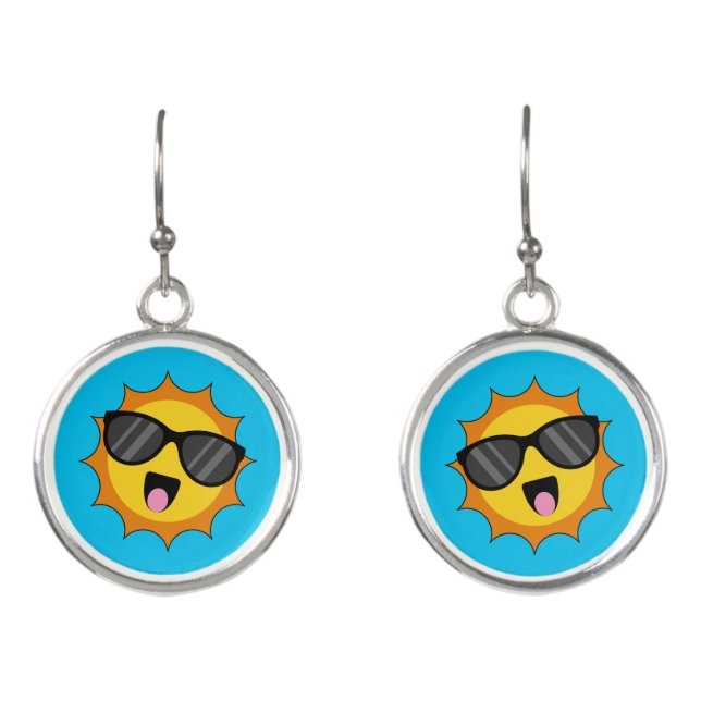 Kawaii Happy Sun with Sunglasses Earrings (Front)