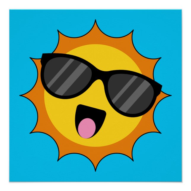 Kawaii Happy Sun with Sunglasses Poster (Front)