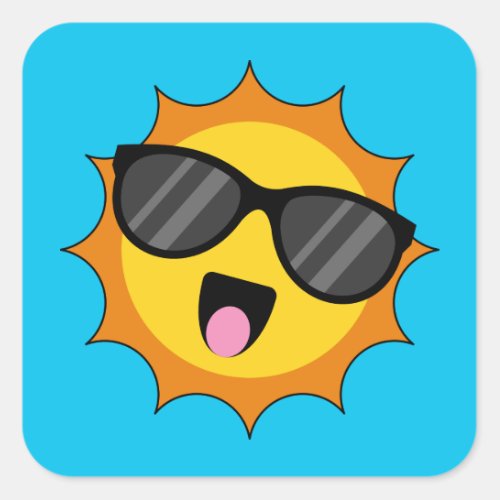 Kawaii Happy Sun with Sunglasses Square Sticker