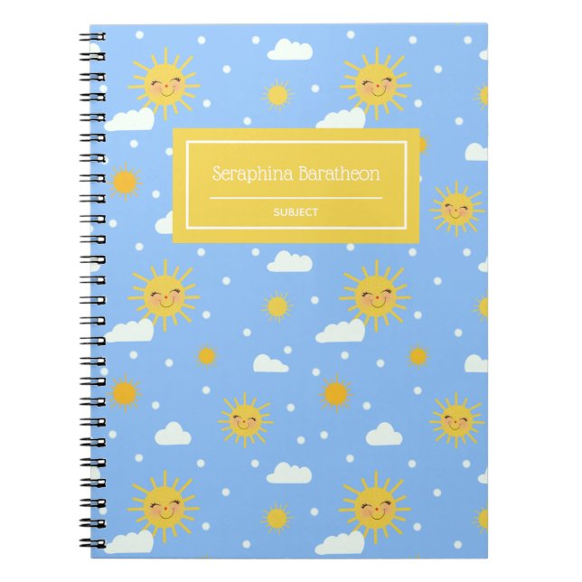 Kawaii Happy Suns And Clouds Pattern Notebook (Front)