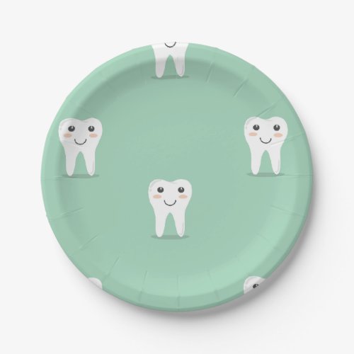 Kawaii happy tooth paper plates