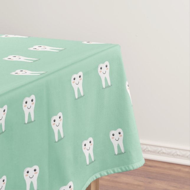 Kawaii happy tooth tablecloth (In Situ)