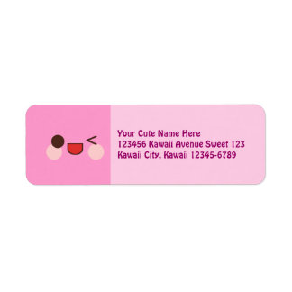 Kawaii Happy Wink Face Pink Label