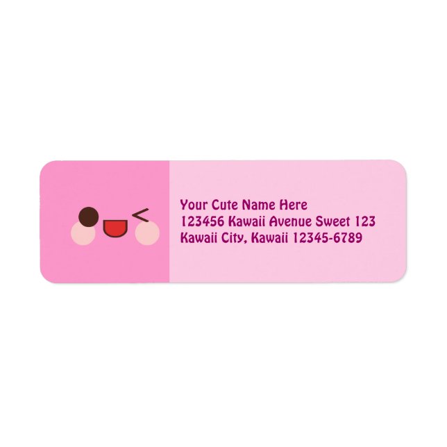 Kawaii Happy Wink Face Pink Label (Front)