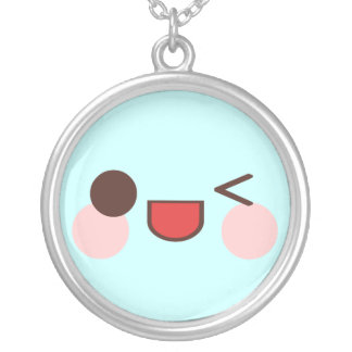 Kawaii Happy Wink Face Sterling Silver Necklace