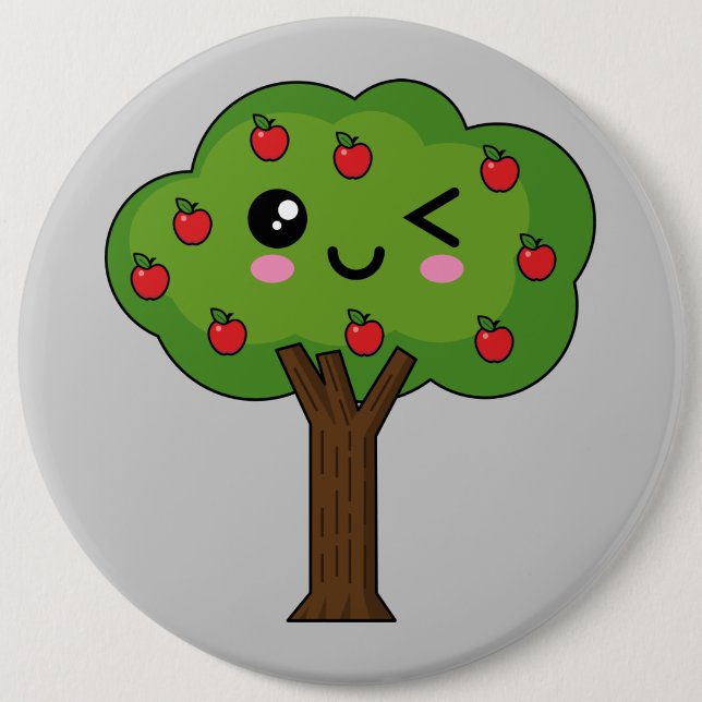 Kawaii Happy Winking Apple Tree Button (Front)