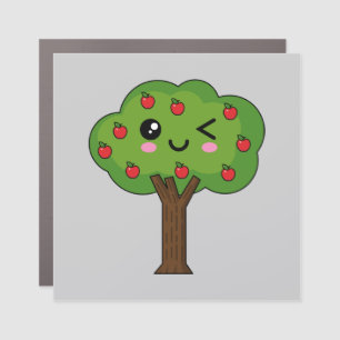 Kawaii Happy Winking Apple Tree Car Magnet