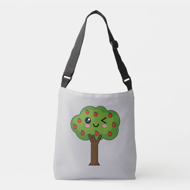 Kawaii Happy Winking Apple Tree Crossbody Bag (Front)