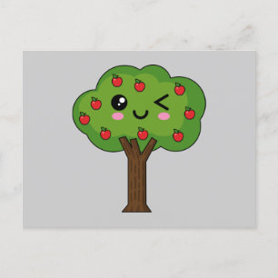 Kawaii Happy Winking Apple Tree Holiday Postcard