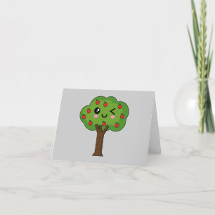 Kawaii Happy Winking Apple Tree Letterpress Thank You Card