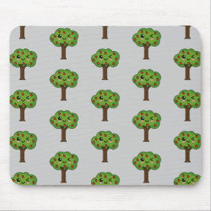 Kawaii Happy Winking Apple Tree Mouse Pad