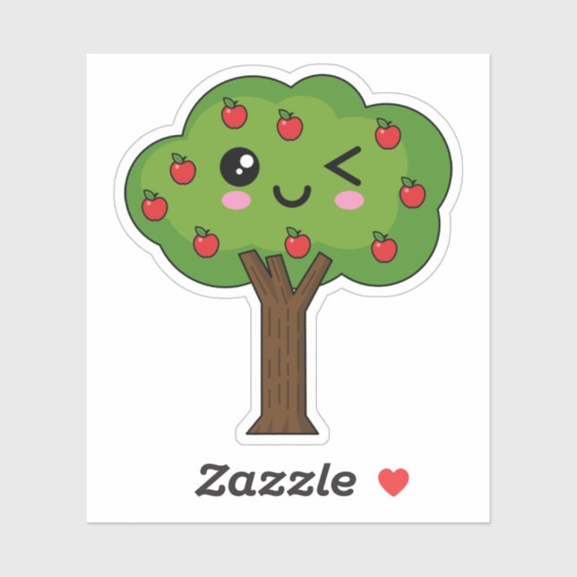 Kawaii Happy Winking Apple Tree Sticker (Sheet)