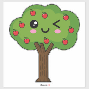 Kawaii Happy Winking Apple Tree Sticker
