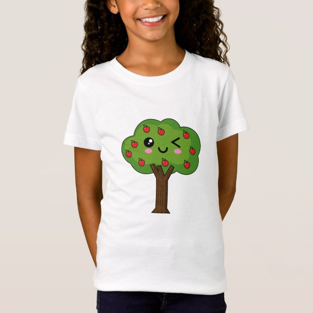 Kawaii Happy Winking Apple Tree T-Shirt (Front)