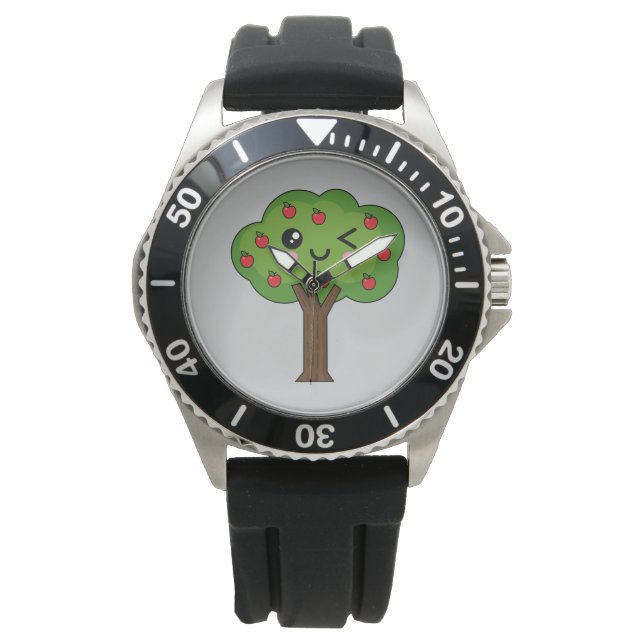 Kawaii Happy Winking Apple Tree Watch (Front)