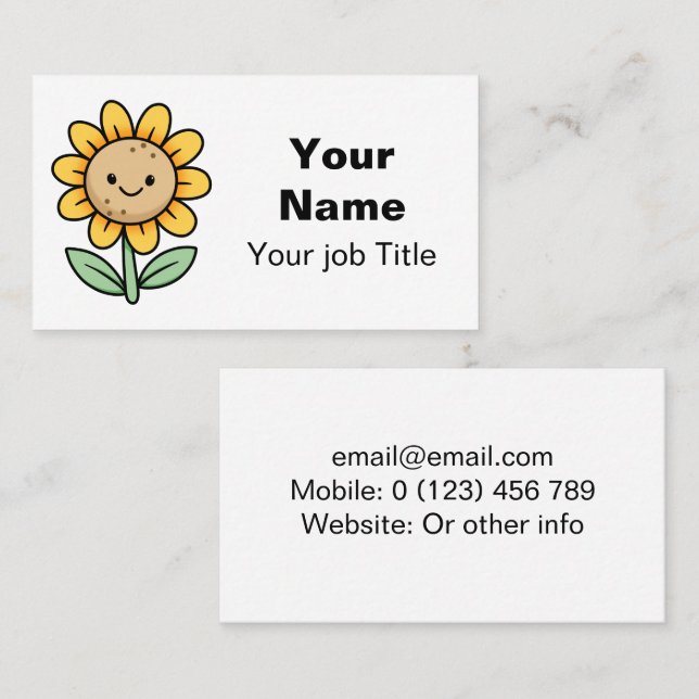 Kawaii Happy Yellow Sunflower  Business Card (Front/Back)