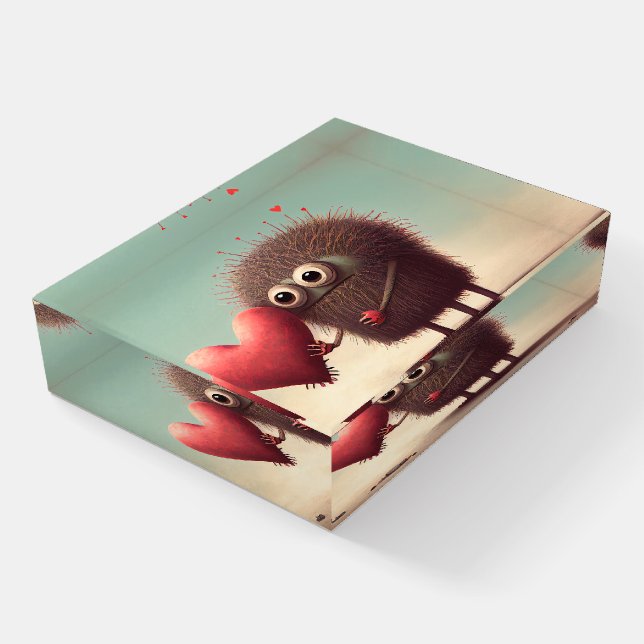 Kawaii Heart Fuzzy 3D Monster Valentine Paperweight (Angled)