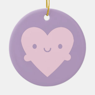 Kawaii Heart Hugs Ceramic Ornament