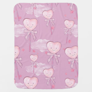 Kawaii Heart Lollipop Pattern – Pastel Purple Baby Blanket