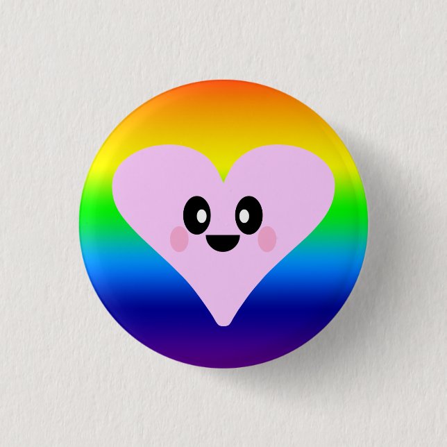 KAWAII HEART RAINBOW VALENTINE'S PIN BUTTON (Front)
