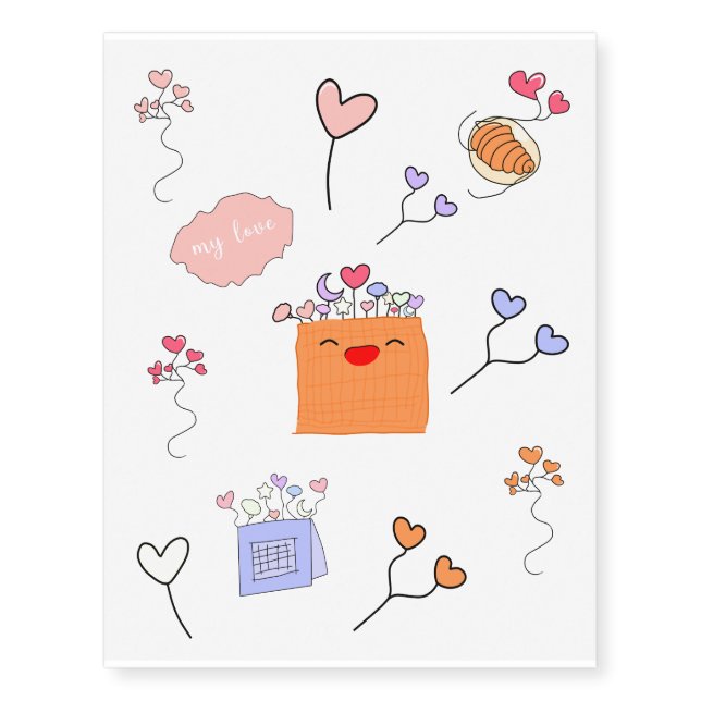 Kawaii Heart Valentine Temporary Tattoos (Front)