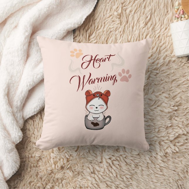 kawaii Heart warming love for cats Throw Pillow (Blanket)