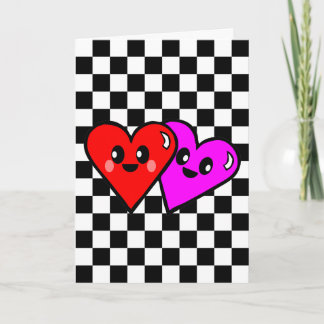 Kawaii Hearts & Checkerboard Greeting Cards