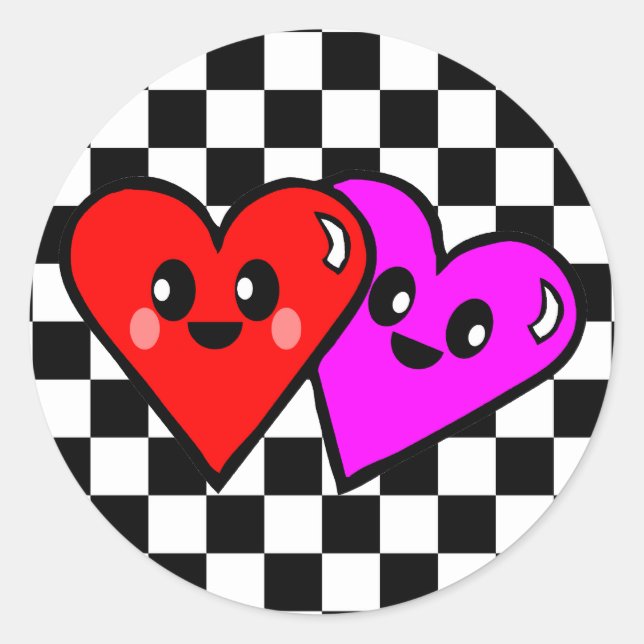 Kawaii Hearts & Checkerboard Stickers (Front)
