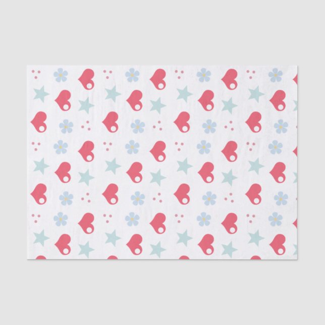 Kawaii Hearts Flowers and Stars Tissue Paper (Front)
