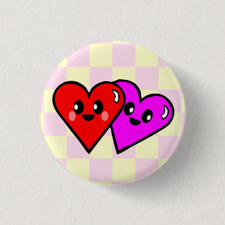 KAWAII HEARTS LOVE VALENTINE'S CHEX PIN BUTTON
