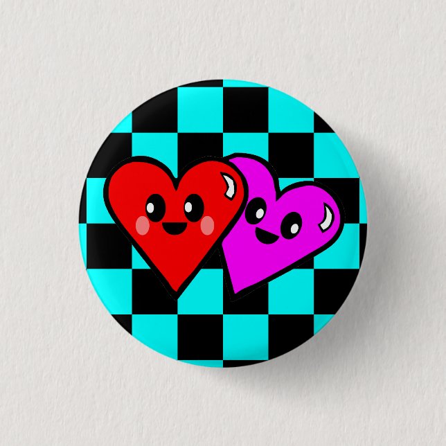 KAWAII HEARTS VALENTINE'S DAY CHECKERBOARD PIN (Front)