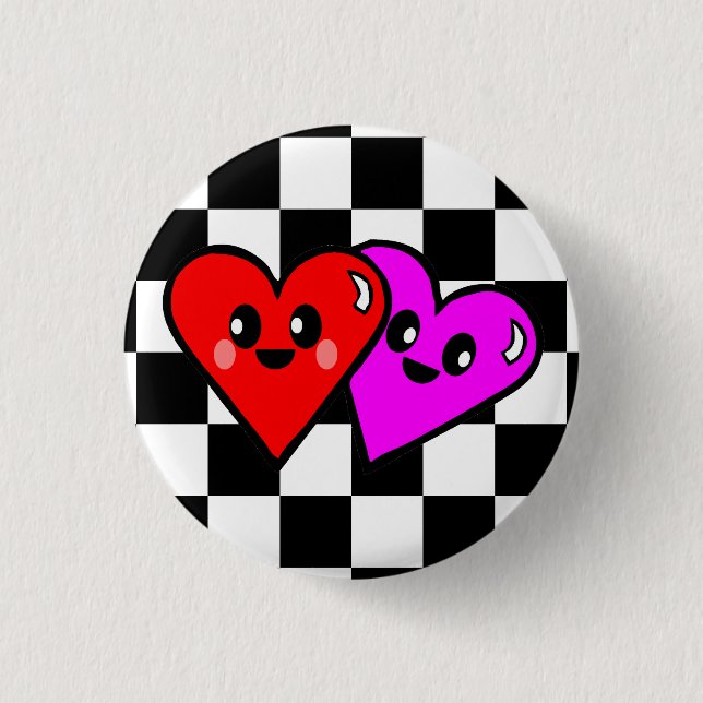 KAWAII HEARTS VALENTINE'S DAY CHECKERBOARD PIN (Front)