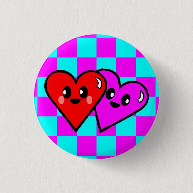 KAWAII HEARTS VALENTINE'S DAY CHECKERBOARD PIN (Front)