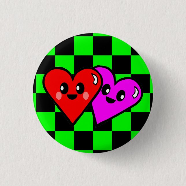 KAWAII HEARTS VALENTINE'S DAY CHECKERBOARD PIN (Front)
