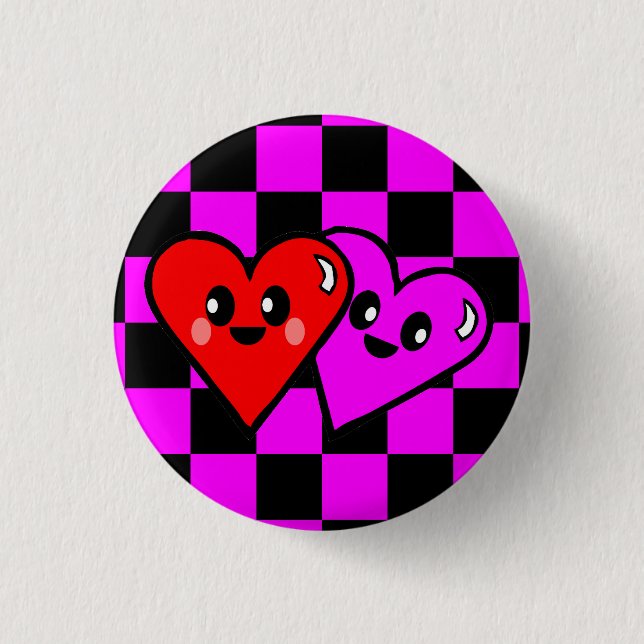 KAWAII HEARTS VALENTINE'S DAY CHECKERBOARD PIN (Front)