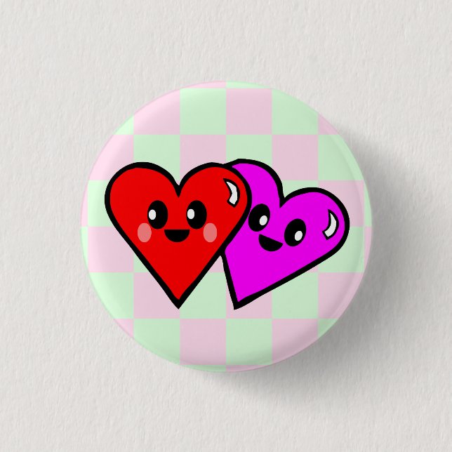 KAWAII HEARTS VALENTINE'S DAY CHECKERBOARD PIN (Front)