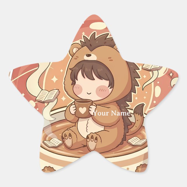  Kawaii Hedgehog Coffee Star Reward Sticker (Front)