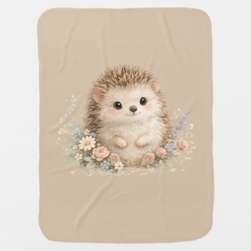 Kawaii Hedgehog Cottagecore Floral Gift Baby Blanket